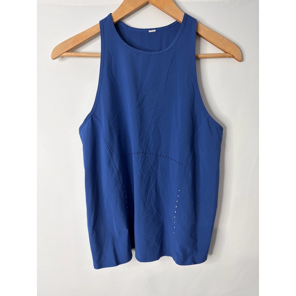 Lululemon Quick Pace Tank Top Royal Blue Open Back Laser Perforated Womens XS